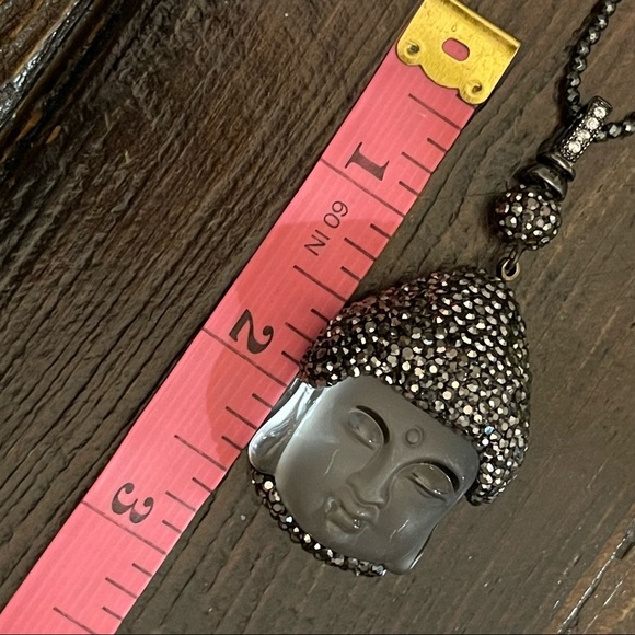 Glass Buddha pendant necklace with in pyrite/ Hematite beads. 32 inches long. - Picture 10 of 10